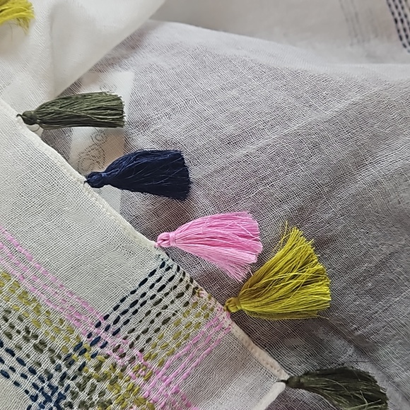 Tory Burch | NWT Women's Wool Tassel Fringe Embroidered Blanket Stitch Scarf - Picture 11 of 11